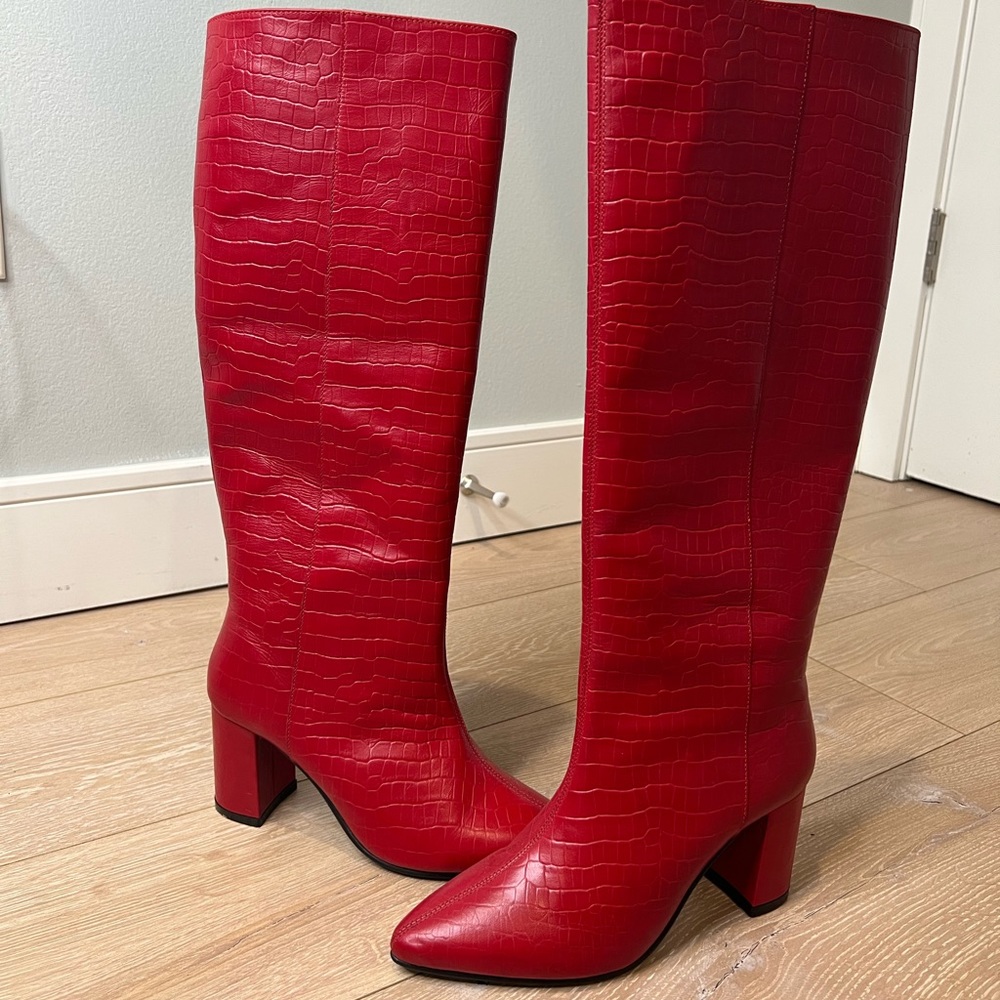❌SOLD❌ Red Printed Boots from Nasty Gal